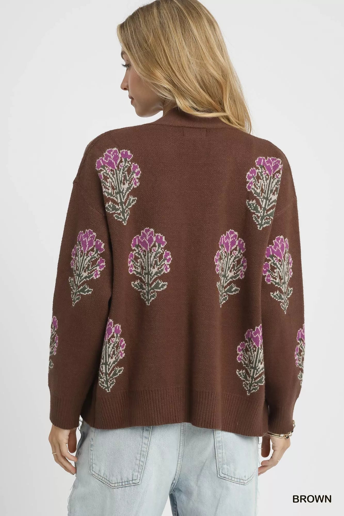 Umgee Single Flower Stem Jacquard Cardigan Sweater 76125855-b554-4ce1-915e-f1c5e178c2ba-Max-Origin