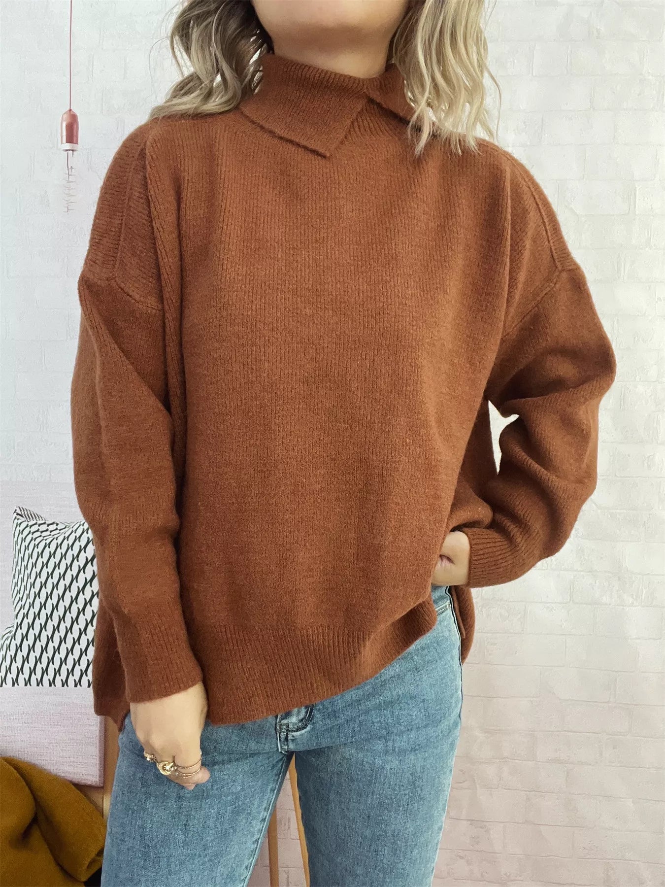 Slit Turtleneck Long Sleeve Sweater Caramel One Size 7637ca4ca2134073a819db9abb4c4078-Max-Origin