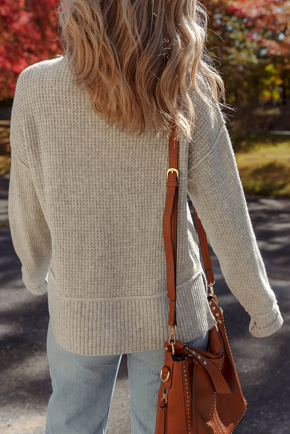 Gray Morn Waffle Knit Ribbed High Neck Drop Shoulder Sweater 765edb5b09b64104