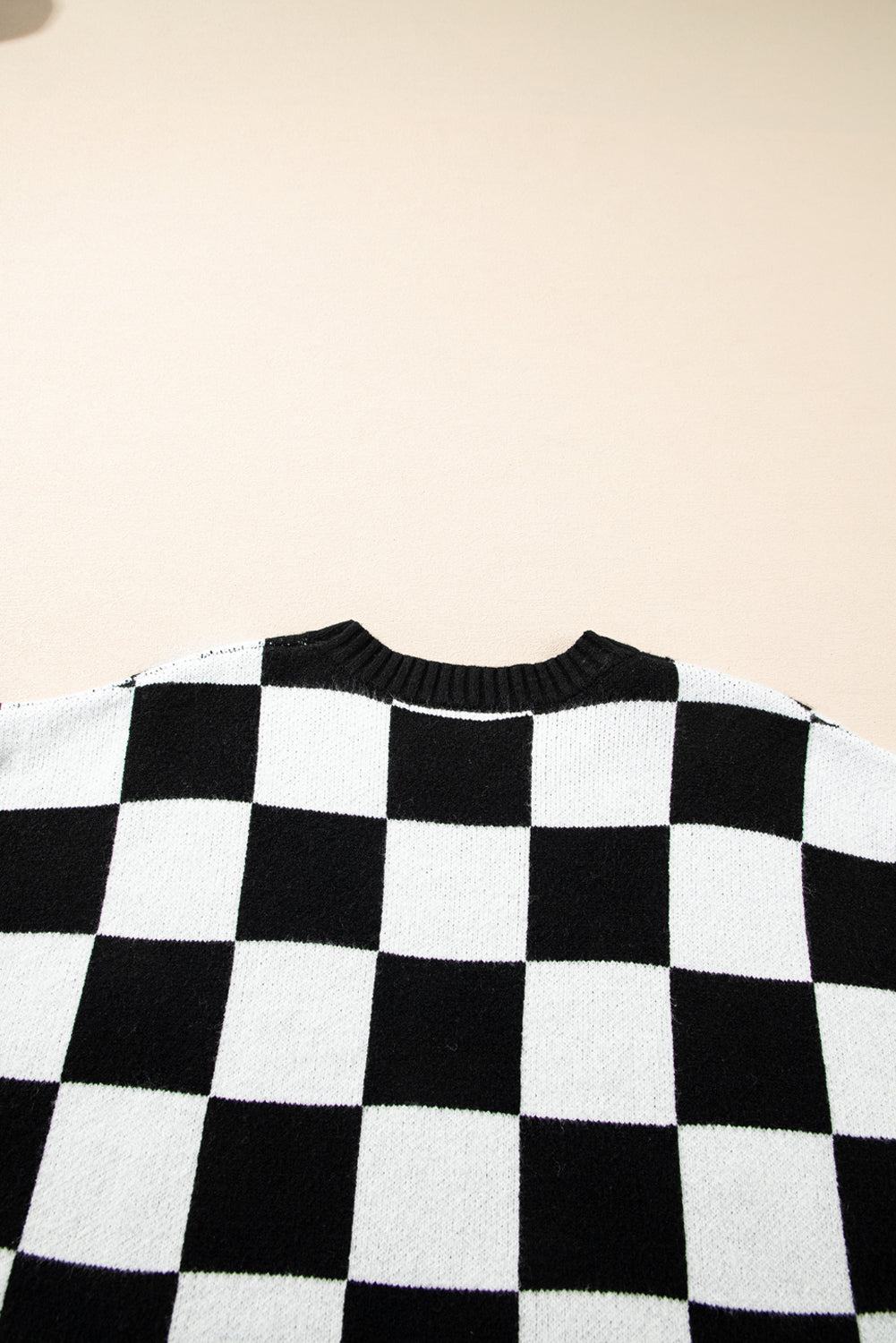 Light French Beige Checkered Knit Dolman Short Sleeve Sweater 76728ac6be597f99