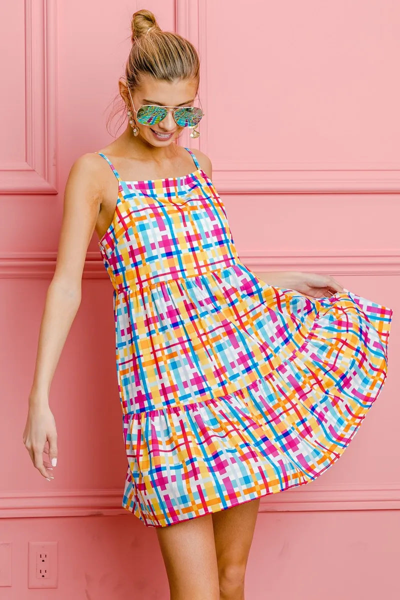 BiBi Multi Colors Plaid Sleeveless Sun Dress 767553c30687457183b9b68d77029406-Max-Origin