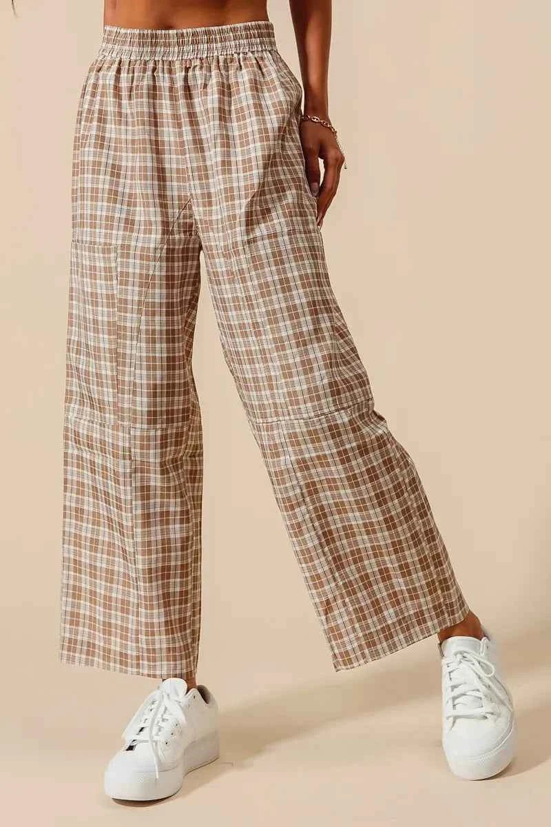 SO ME Check Plaid Wide Leg Pants with Big Patch Pockets 7694daf0bf3842d693aaf39200491749-Max-Origin