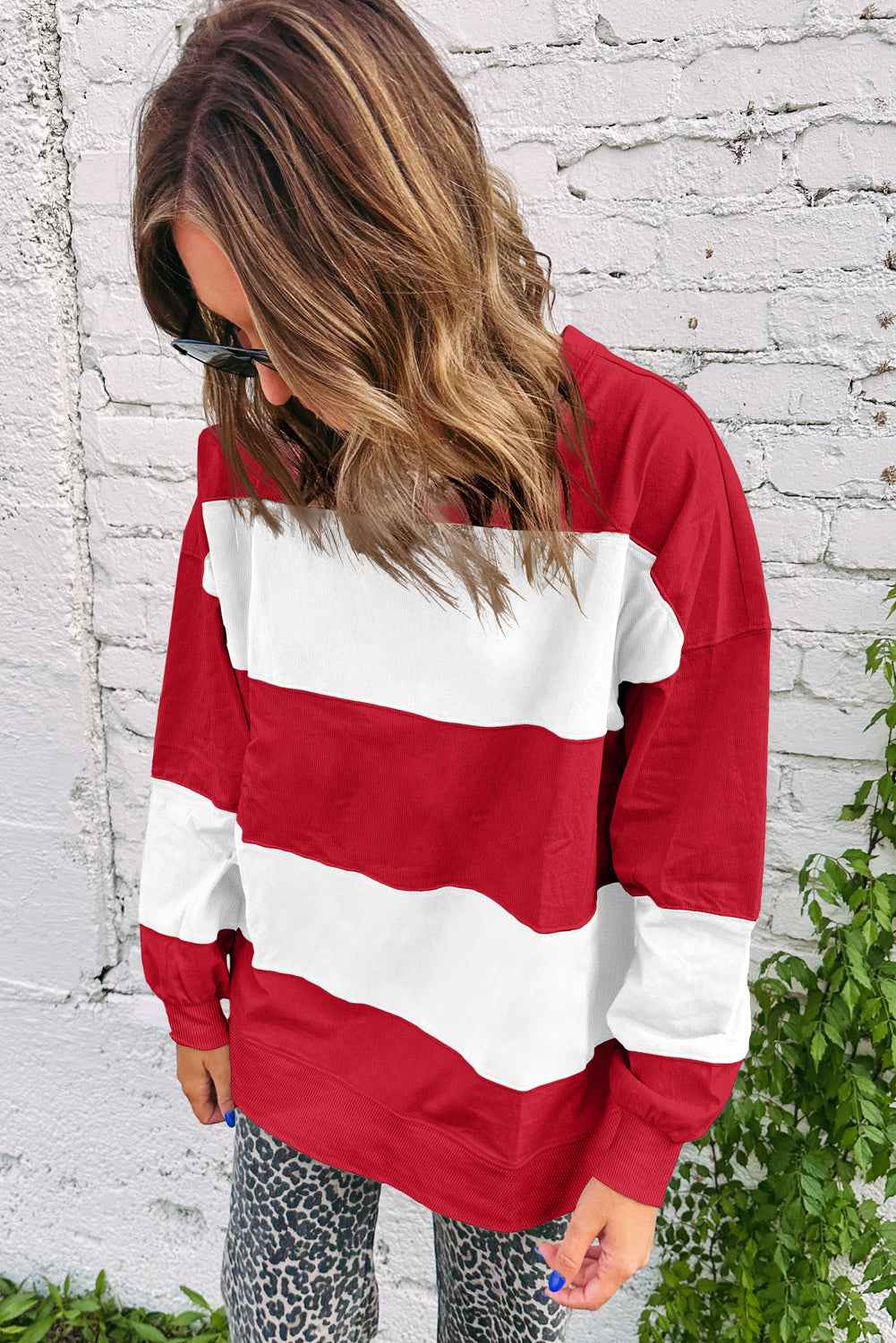 Evergreen Colorblock Drop Shoulder Baggy Sweatshirt 76f1e3136a7d1862