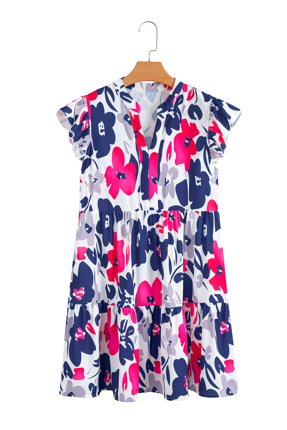 Orange Floral Print Notched Neck Flutter Sleeve Mini Dress 771a93430d744559