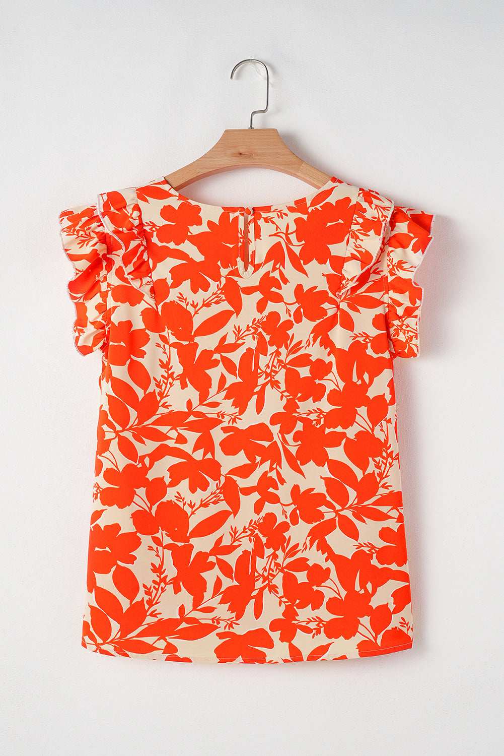 Orange Floral Print Ruffle Sleeve V Neck Top 771bf755ab70f1e8-_7