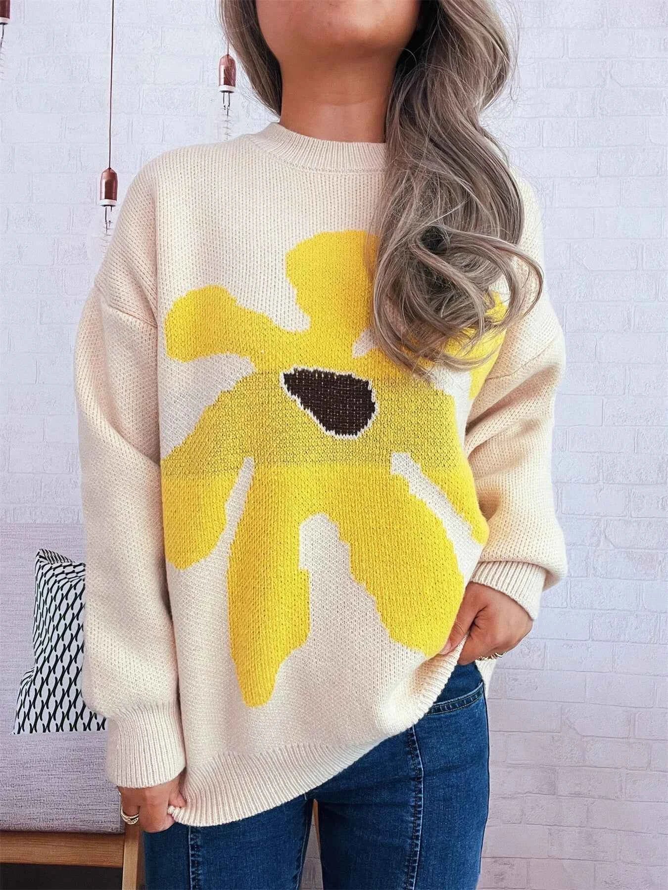 Flower Dropped Shoulder Sweater Apricot One Size 774eff6ed6124dd69bbdc4e18ccc10a2-Max-Origin