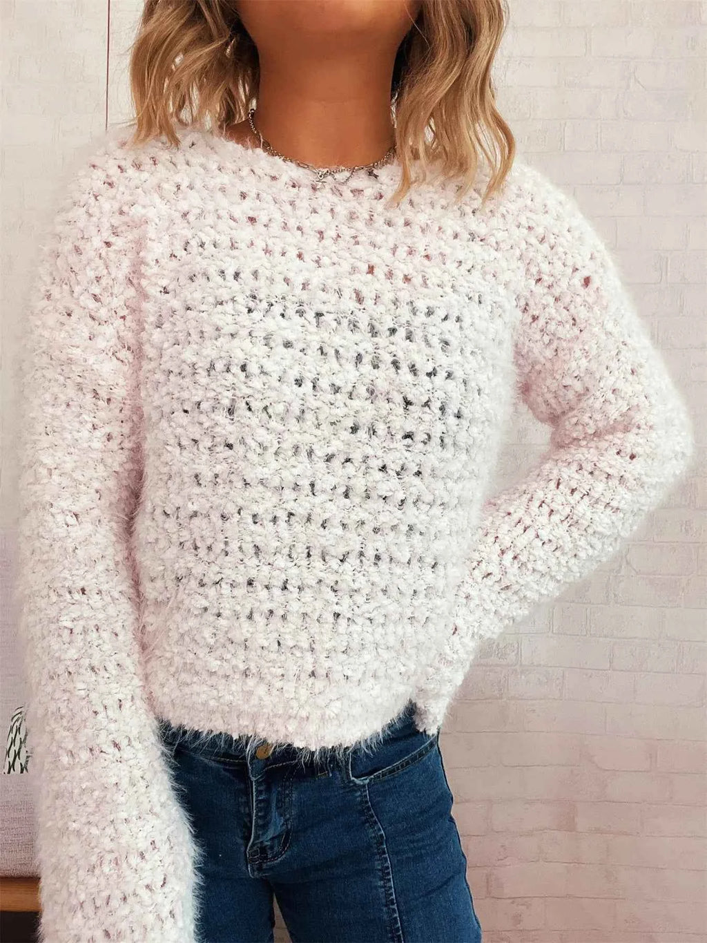 Crochet Round Neck Dropped Shoulder Sweater 775bc1406ddd4d458f9133b1b8adeab0-Max-Origin