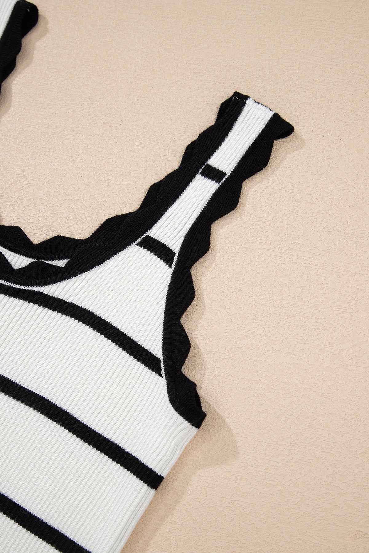 Bright Green Scalloped Edge Striped Ribbed Tank Top 7768dcb27b7a75b8