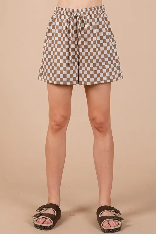Ces Femme Checkered Round Neck Top and Shorts Set 776b4b8a-355f-4696-a2c6-646768c8028d-Max