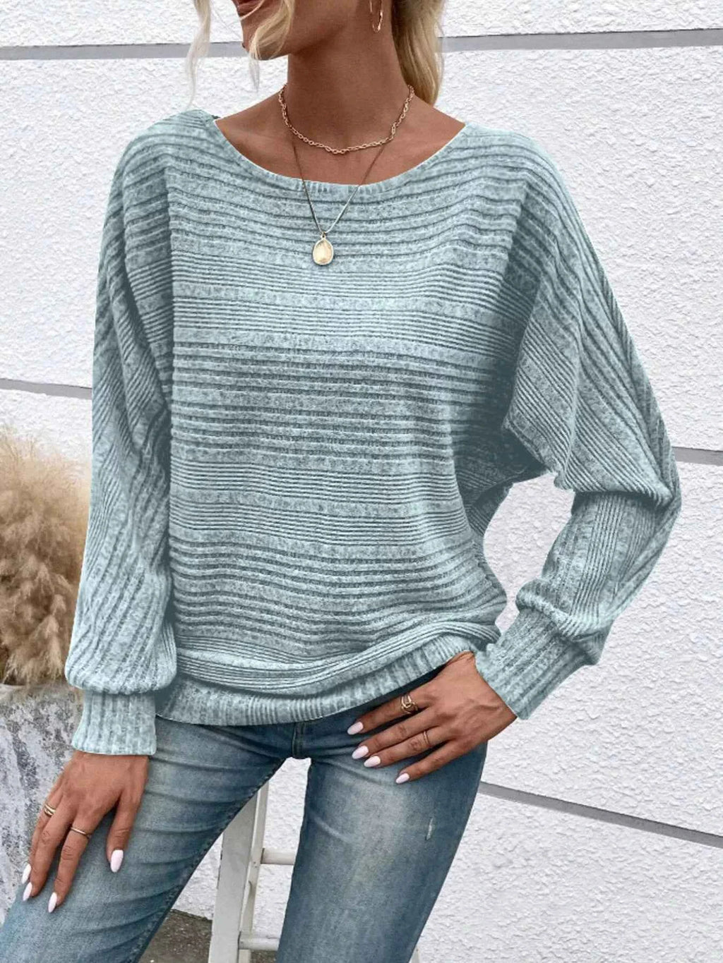 Ribbed Round Neck Long Sleeve Top 776d0017f5ef41a098b1a829543f00b0-Max-Origin