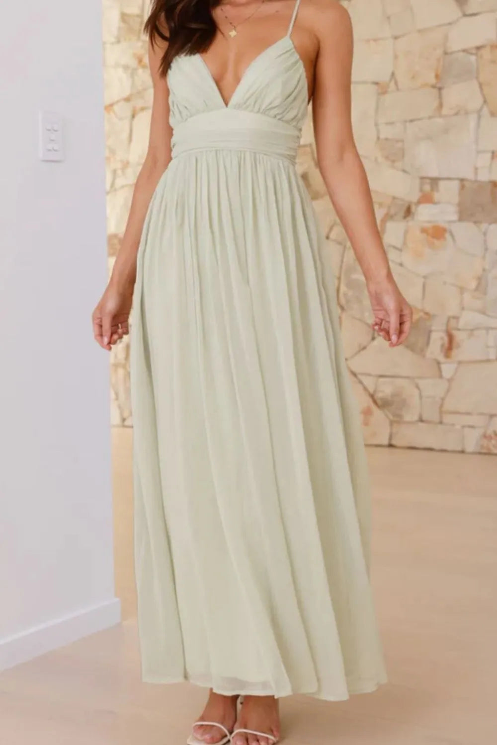 Ruched V-Neck Cami Dress Light Green 77742e68-0dcb-4d24-a9e1-696123c967de-Max-Origin