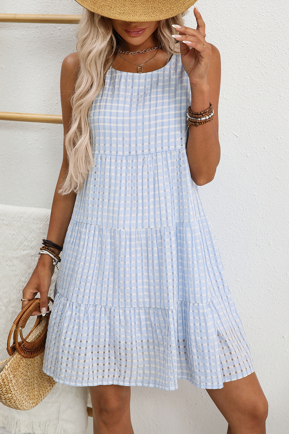 White Gingham High Waist Sleeveless Mini Dress 7778f0f982f422c9