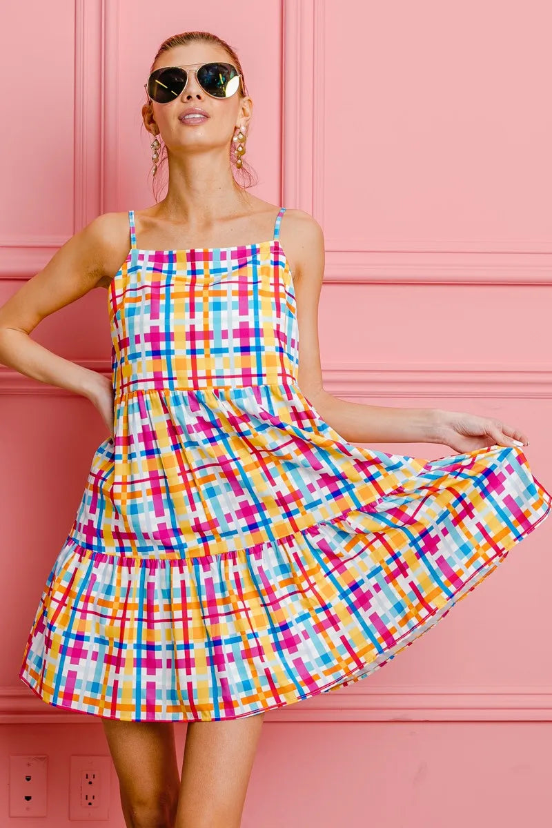 BiBi Multi Colors Plaid Sleeveless Sun Dress 7779bc22b9d94c11aff634699d3e6924-Max-Origin