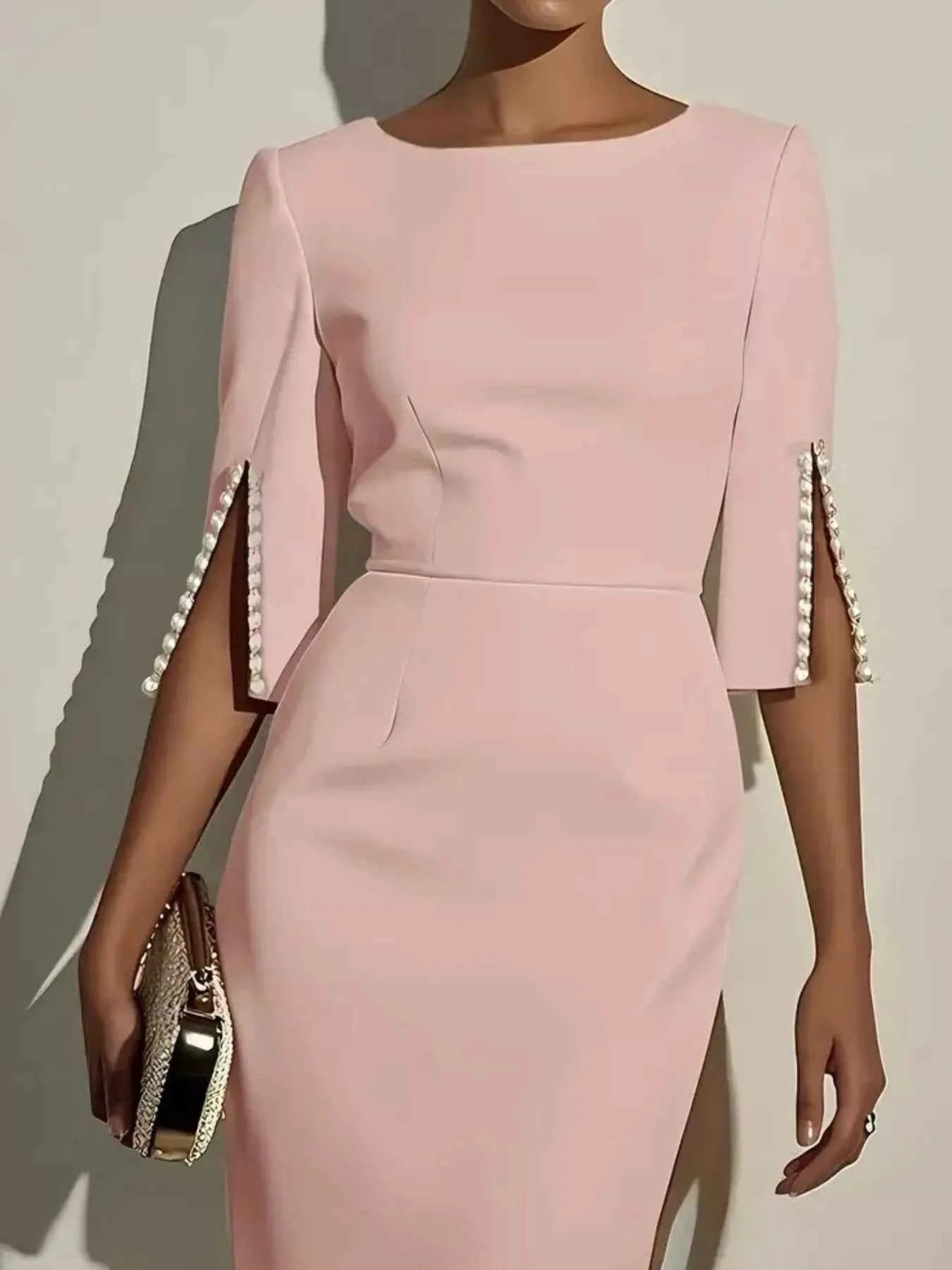 Slim-Fit Elegant Midi Dress with Beaded Slit Sleeve 779bca96-b900-471e-9848-4f79ef246590-Max-Origin
