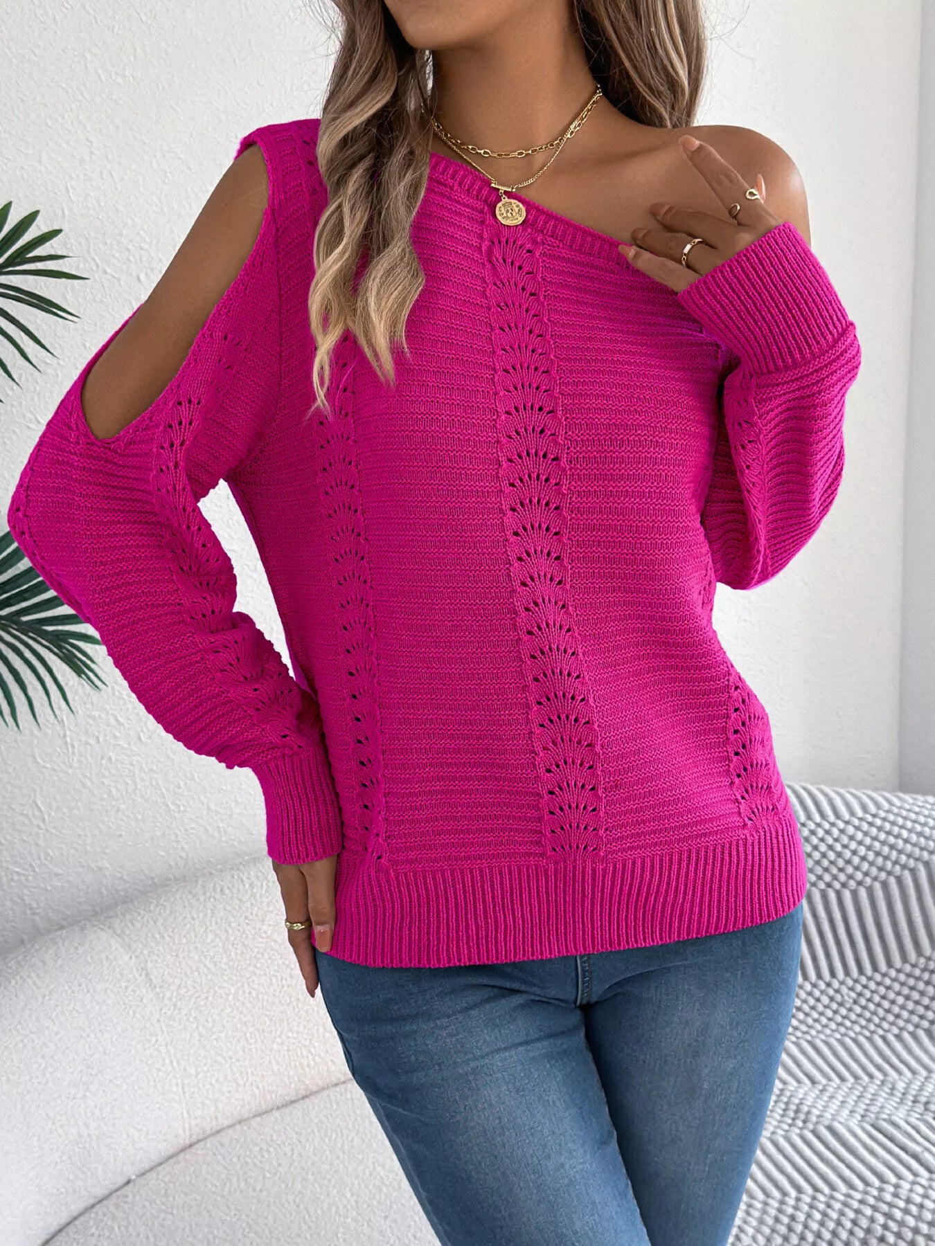 Openwork One Shoulder Cutout Long Sleeve Sweater 77a3fe69512748c8910d4a7d9f6a8b60-Max-Origin