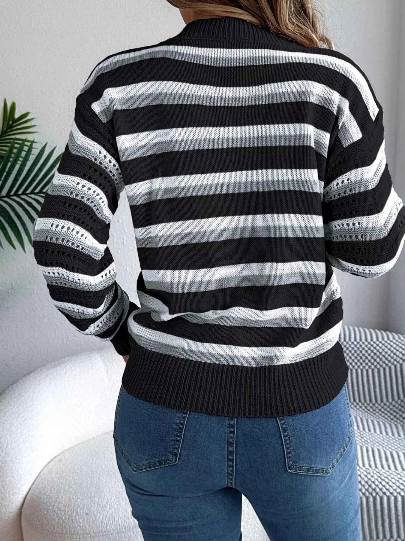 Striped Round Neck Long Sleeve Sweater 77e05140c86c4d02ac4a7771b434efce-Max-Origin