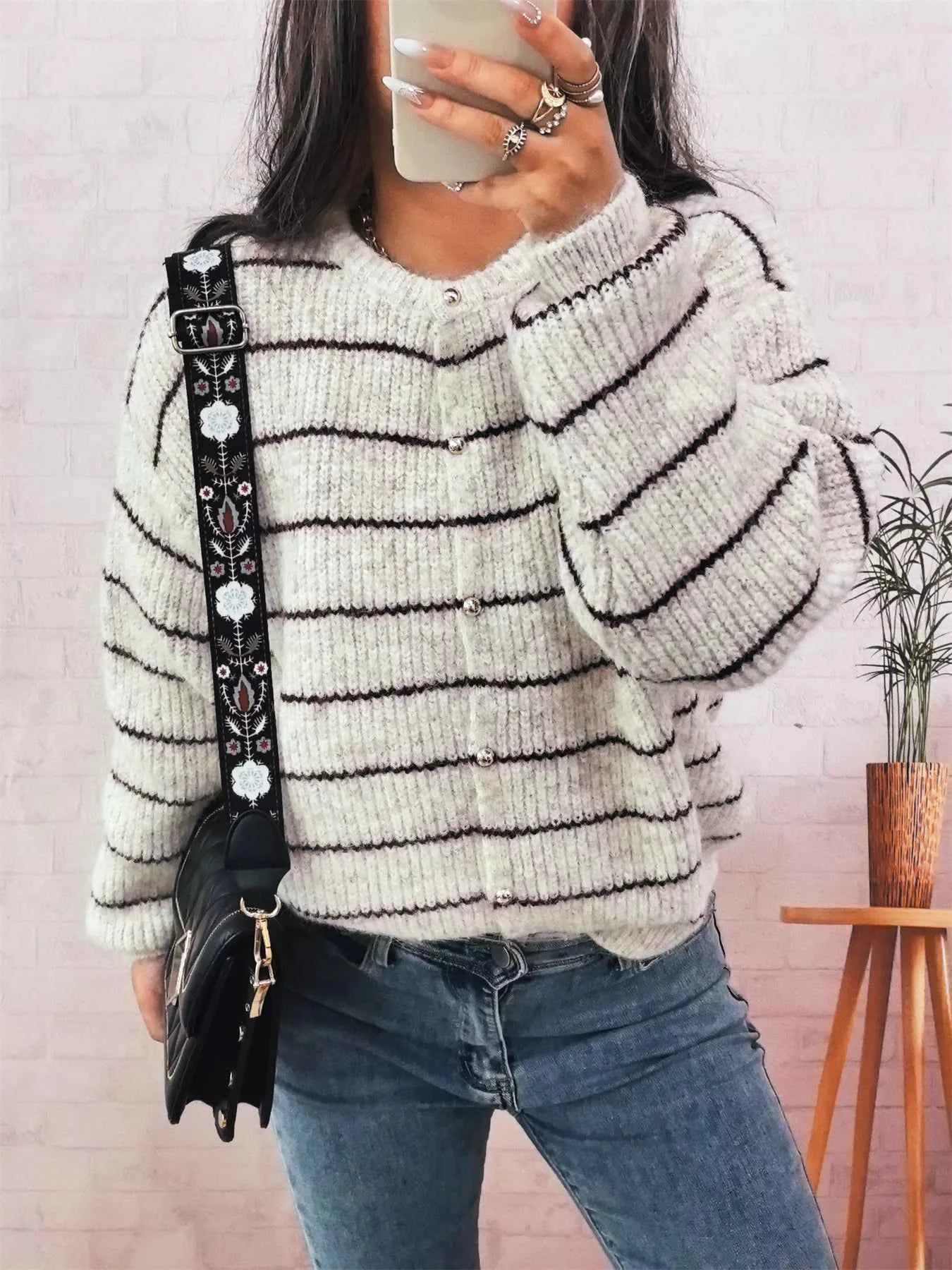 Striped Button Up Long Sleeve Cardigan 77e618254867476b8a111fad8c7b82b3-Max-Origin