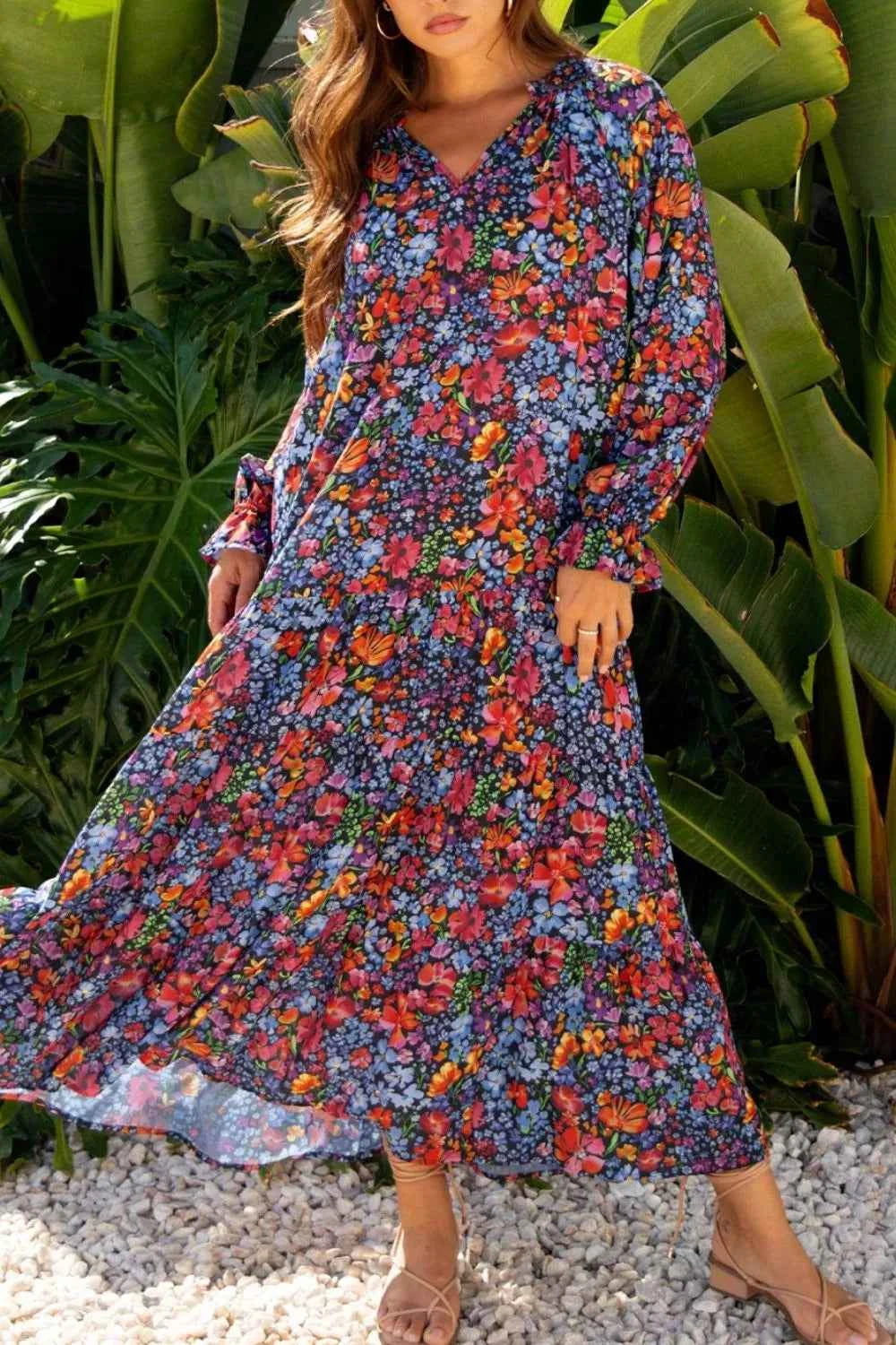 Floral Notched Flounce Sleeve Maxi Dress Floral 77edad5b-fea5-4a6b-b829-938a3e2e63ec-Max-Origin