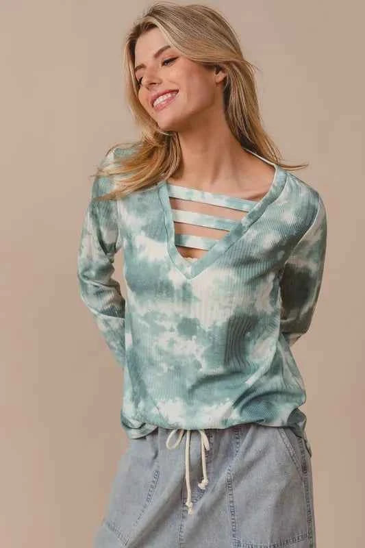 BiBi Variegated Tie Dye Rib V-Neck Top with Strapped 77fffe7db8d24a51858190d13c0bb556-Max-Origin