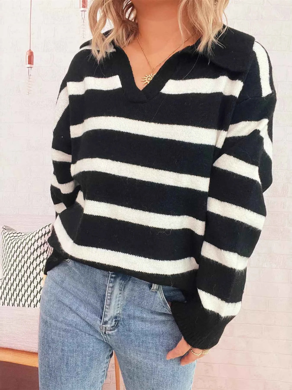 Striped Dropped Shoulder Sweater 7803bfaa07d046928ef4843e017c5522-Max-Origin