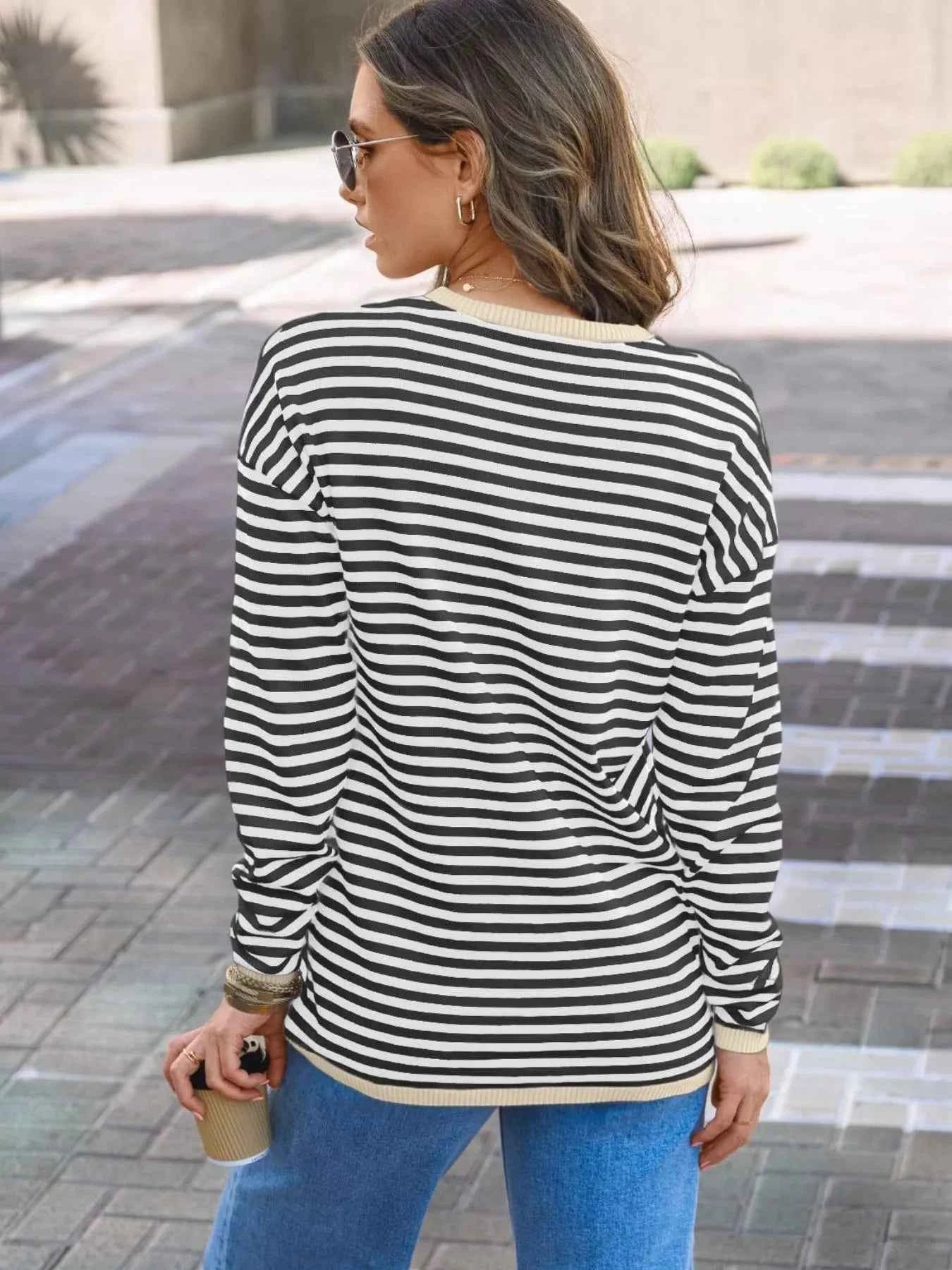 Striped Round Neck Long Sleeve Knit Top 7806bf8c-adf2-42d3-8c9f-d517cc0b4814-Max-Origin