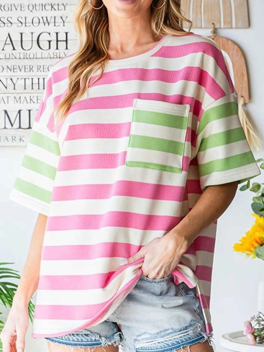 Striped Oversized Short Sleeve T-Shirt 780e09c9-0603-45f1-9b08-e7dc2168c159-Max-Origin