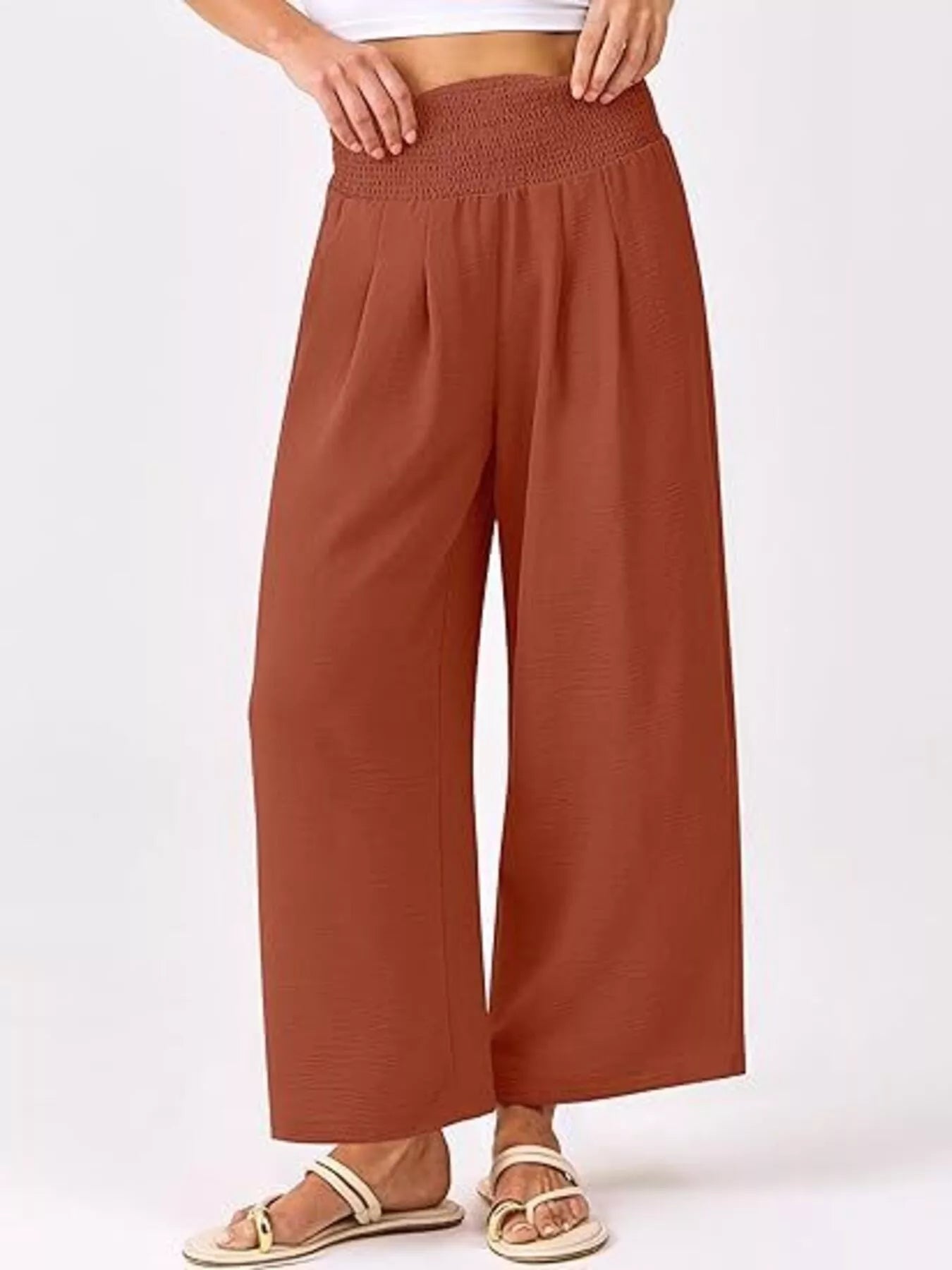 Wide Leg Smocked High Waist Pants Caramel Color 7810d090367f4d35bff94cb6231dc9d2-Max-Origin