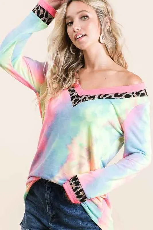 BiBi Tie Dye Terry V-Neck Top 78168fe92a2146d5b2372fb531475722-Max-Origin