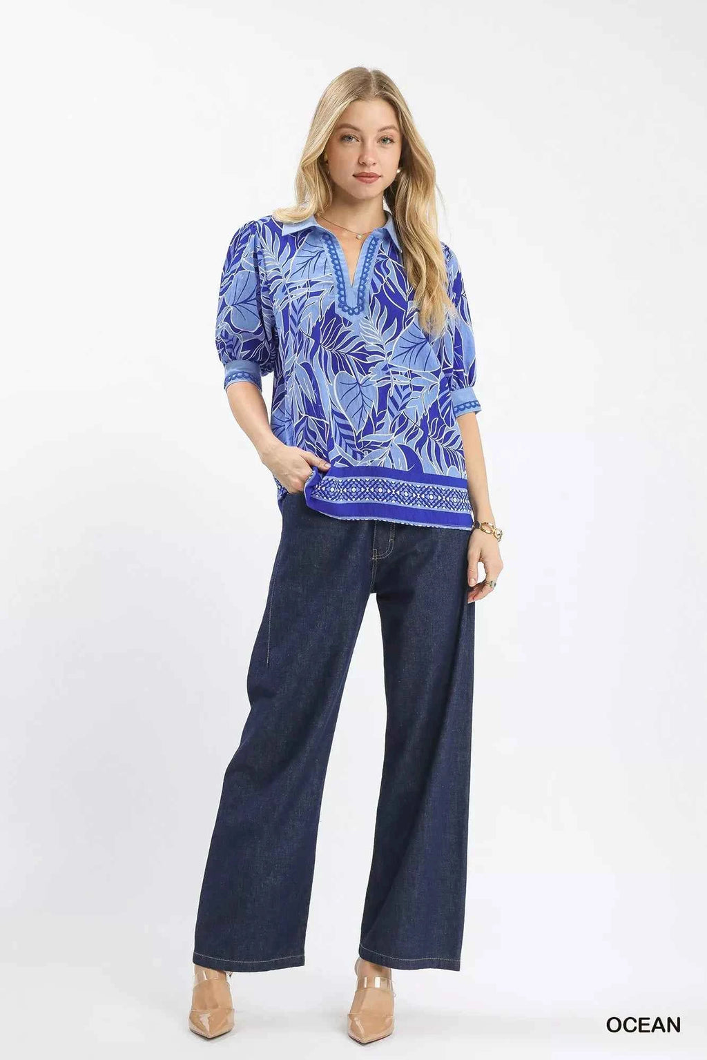 Umgee Tropical Print Puff Sleeve Blouse 7829e86d-918e-46b7-b733-5c59ef4e8fbc-Max-Origin