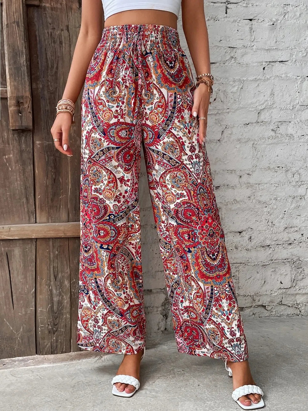 Printed Wide Leg Pants Deep Red 78665492-1ad0-426e-ae14-88390d58ffa1-Max