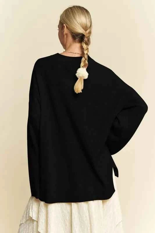 Davi & Dani High-Low Round Neck Drop Shoulder Sweater 78727ee7-7401-4547-802d-c96595c0df9d-Max