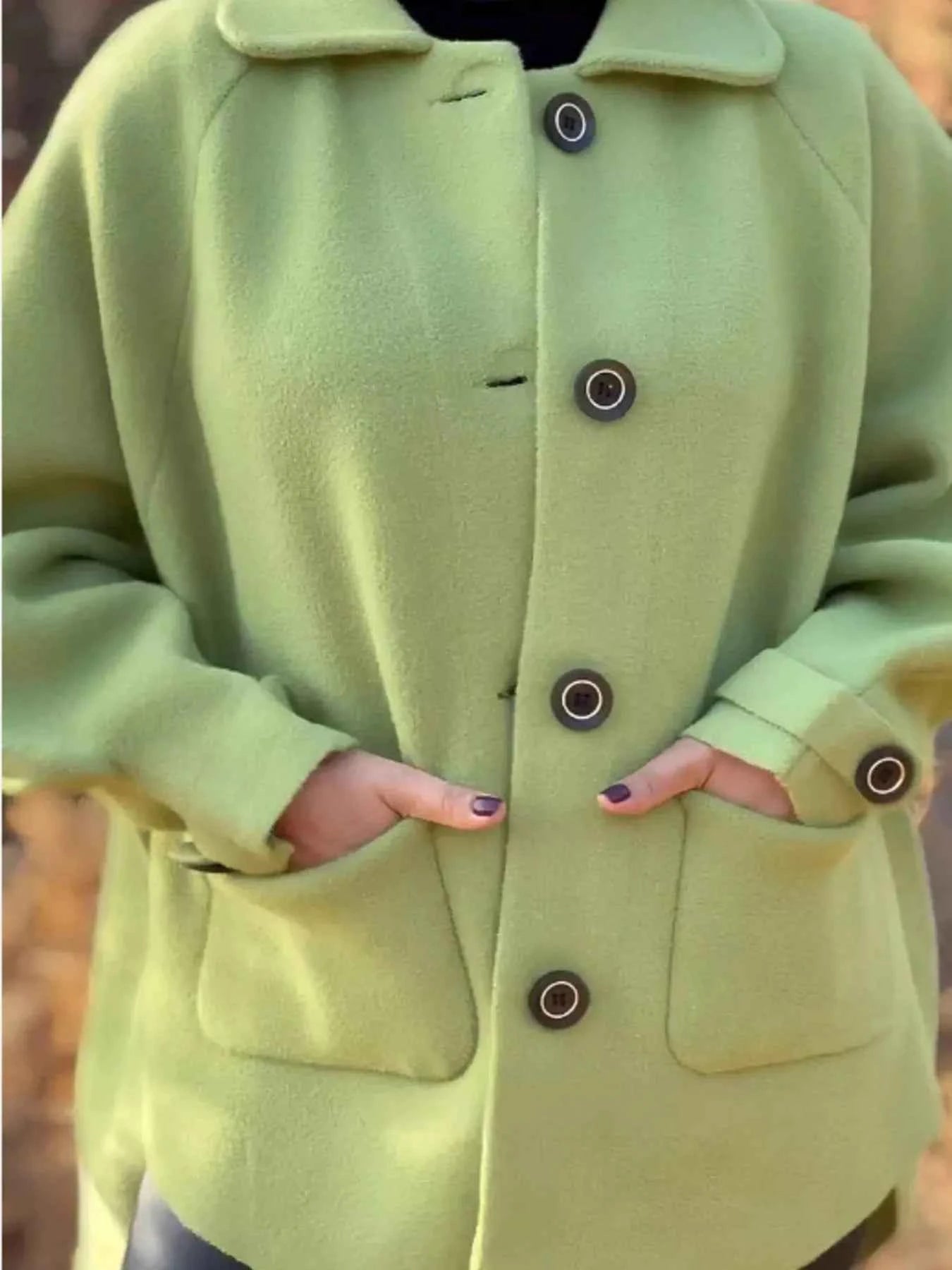 Full Size Button-Front Raglan Sleeve Coat Plus Size Light Green 7880a28744664b43b38fafaafeab2362-Max-Origin
