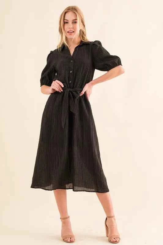 And The Why Waffle Textured Ribbon Waist Midi Dress Black 78857a77d2404e22b4d5e003f5482ddc-Max-Origin
