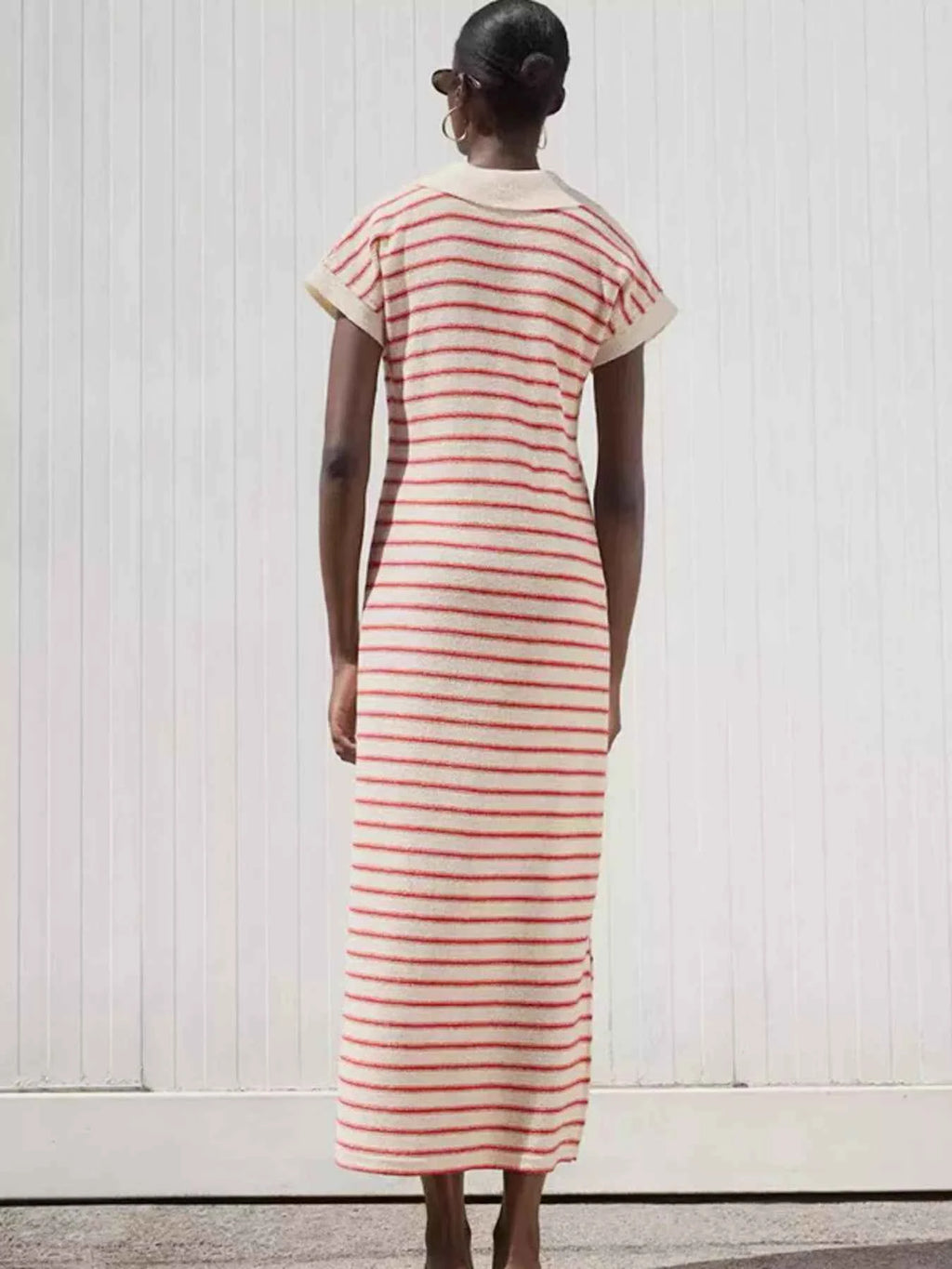 Striped Slit Short Sleeve Maxi Dress 788b8af7f6a943248ce7ab664cdb5e87-Max-Origin