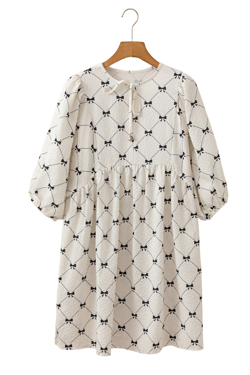 White Sweet Bow Print Lantern Sleeve Mini Dress White 100%Polyester 78c52bfe7298aac1