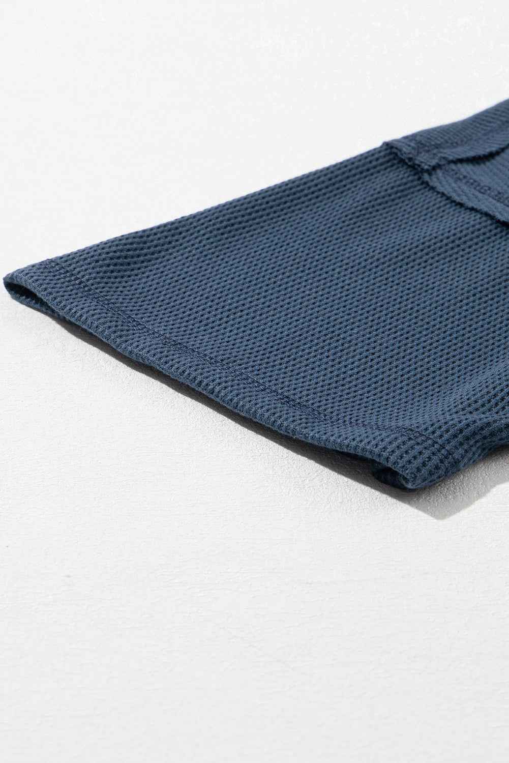 Blue Exposed Seam Drop Sleeve V Neck Waffle Textured Top 78e7bce271b8f278