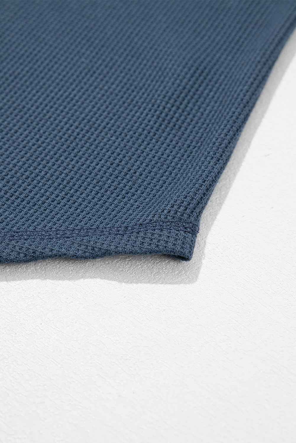 Blue Exposed Seam Drop Sleeve V Neck Waffle Textured Top 78faa51b3d6d0ad1