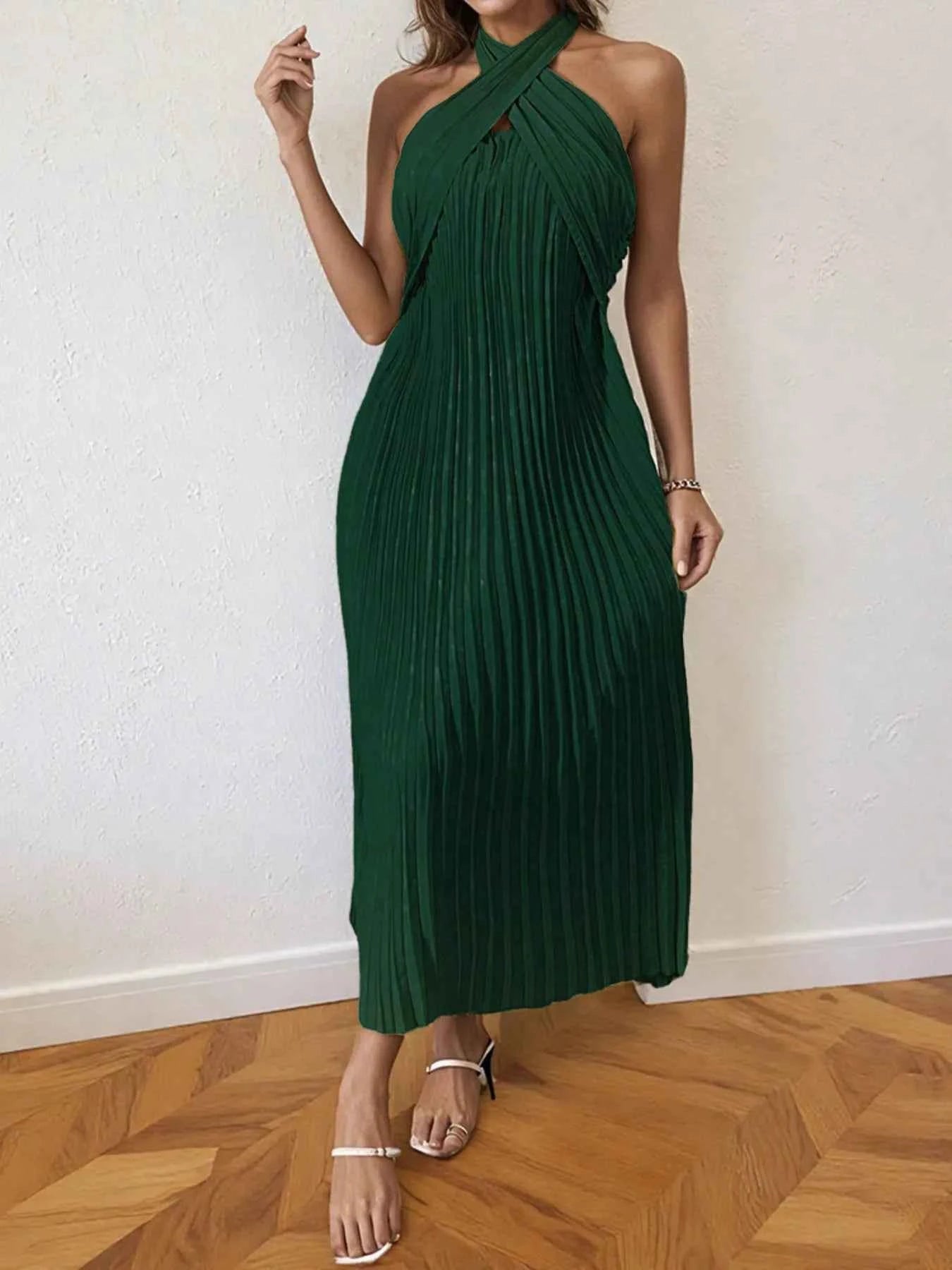 Pleated Halter Neck Midi Dress 78fc4ef3184c4e6ead8a7ef88d320a7c-Max-Origin