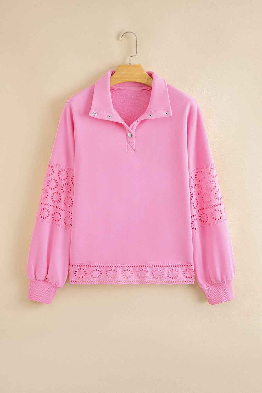 Yellow Cream Embroidered Flower Patchwork Snap Buttons Pullover Sweatshirt 7903df8f87132788