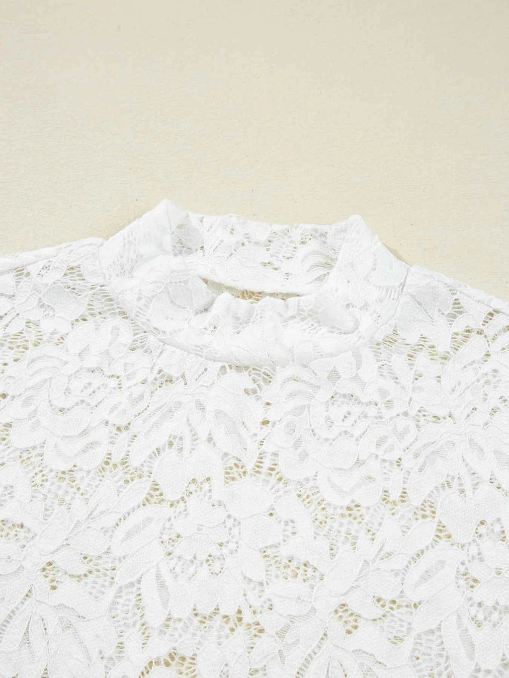 Lace Crochet Bell Sleeve Mock Neck Blouse 7906369bf96444b185ca582cca370cae-Max-Origin