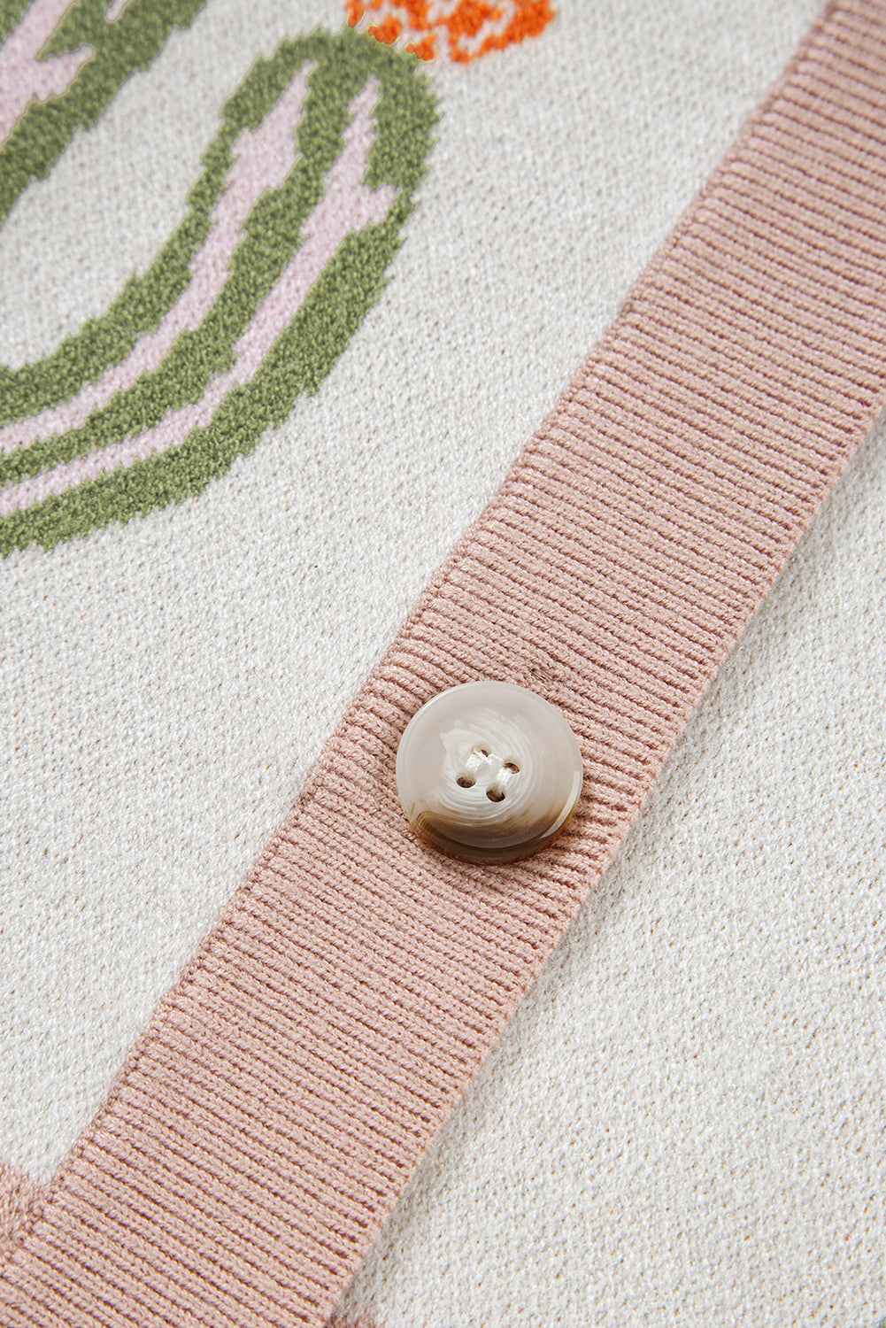 Apricot Cactus Pattern Button Front Knit Cardigan 790bdba71dcef558