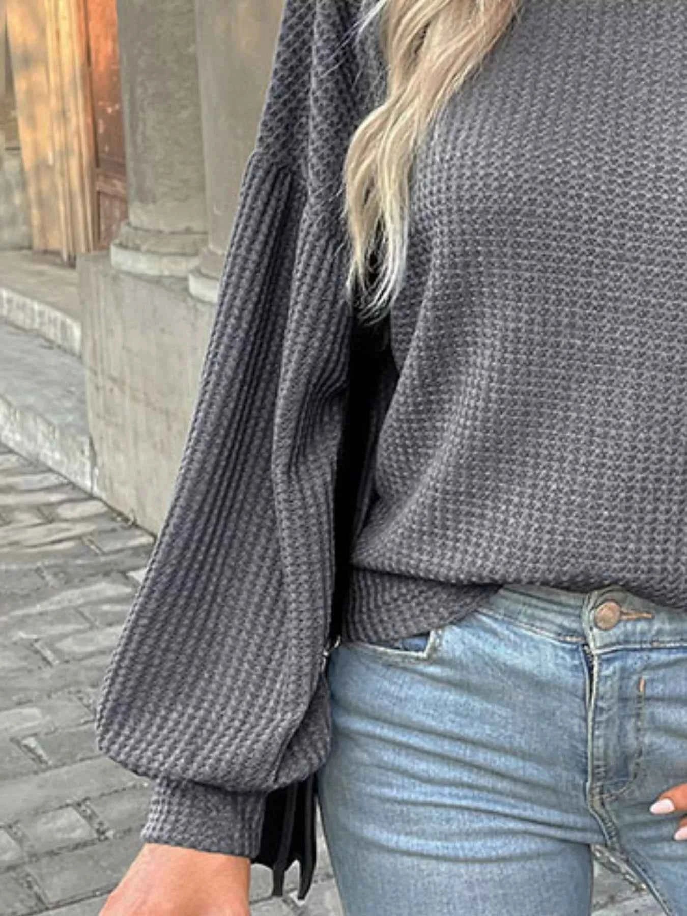 Waffle Knit Round Neck Top 79153aa7-89fd-4186-8833-67a41dea64ed-Max-Origin