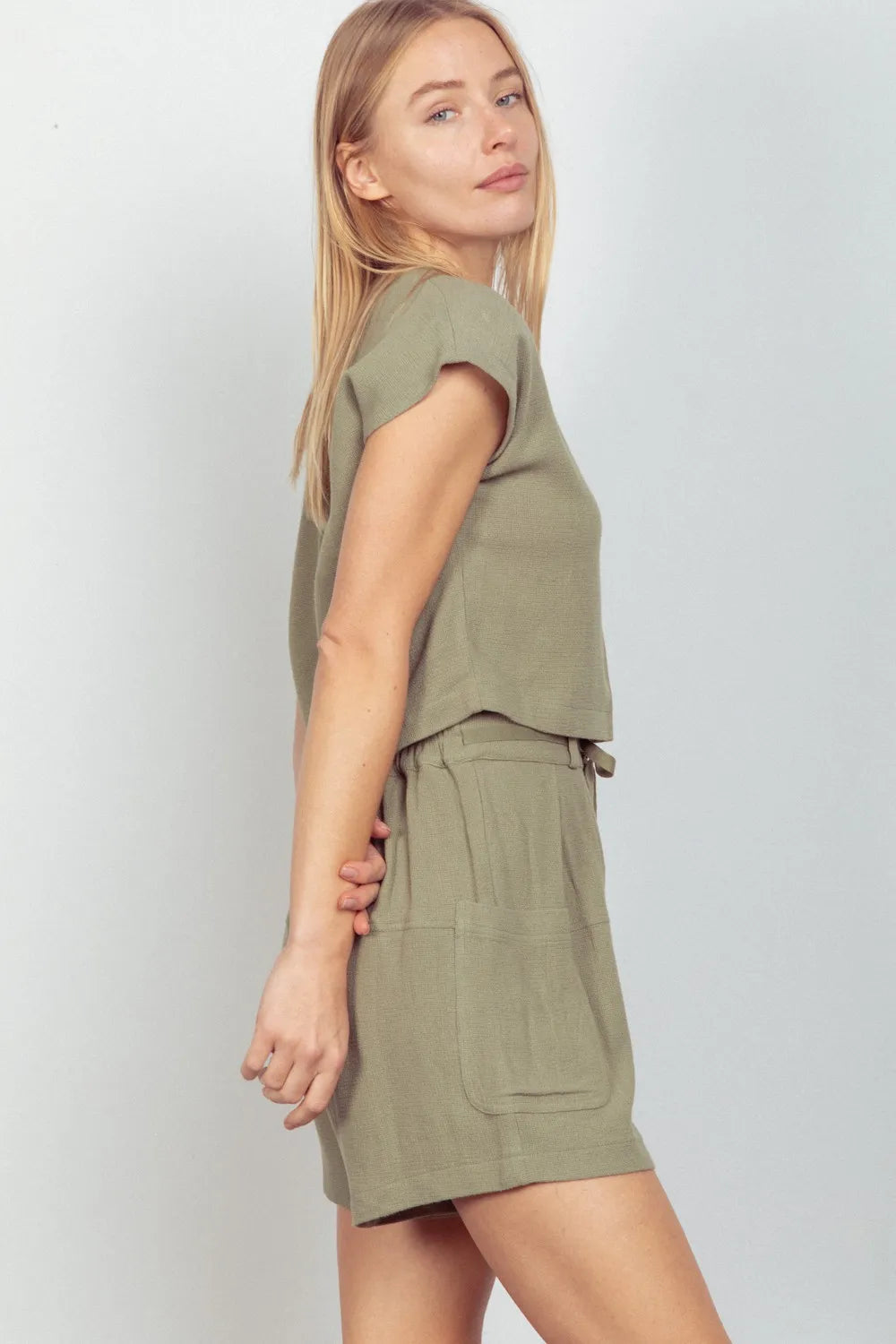 VERY J Woven Cropped Top & Waist Tie Shorts Set 7938a760-54e4-465c-ae67-4d985bf93b77-Max
