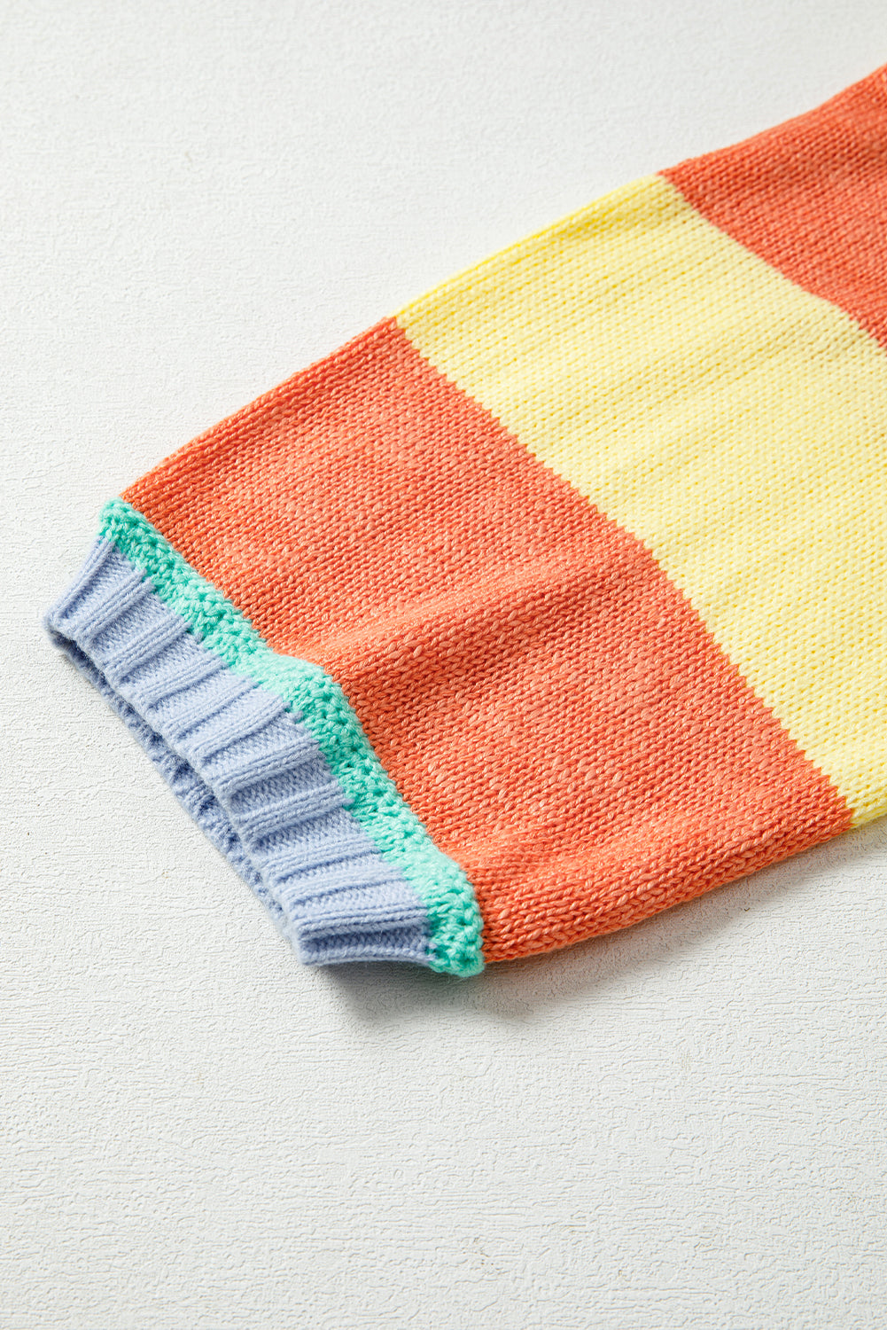 Yellow Stripe Contrasting Trim Round Neck Oversized Sweater 793e2b7c76f5f2af