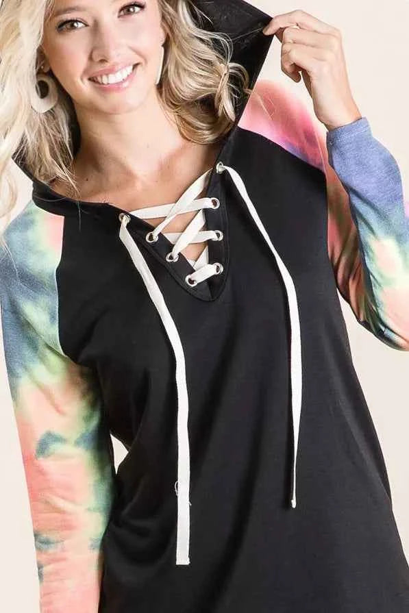 BiBi French Terry Lace Up Hoodie With Tie Dye Sleeves 7948dfcce9ec48b6ba9cd2853656129a-Max-Origin