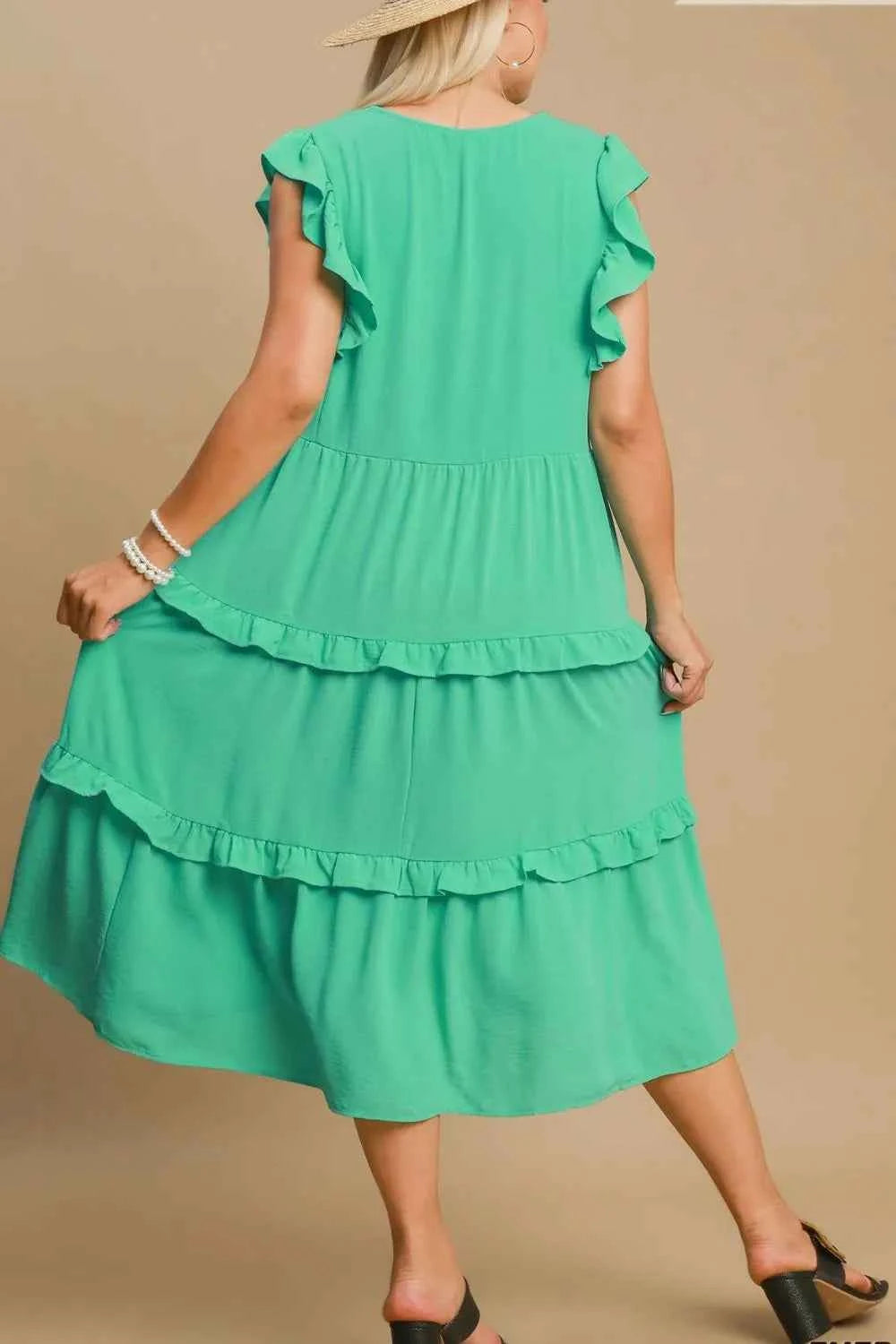 Umgee Full Size Ruffle Tiered Cap Sleeve Midi Dress Plus Size 794ff939-404f-4214-a510-3e5b679dbacc-Max