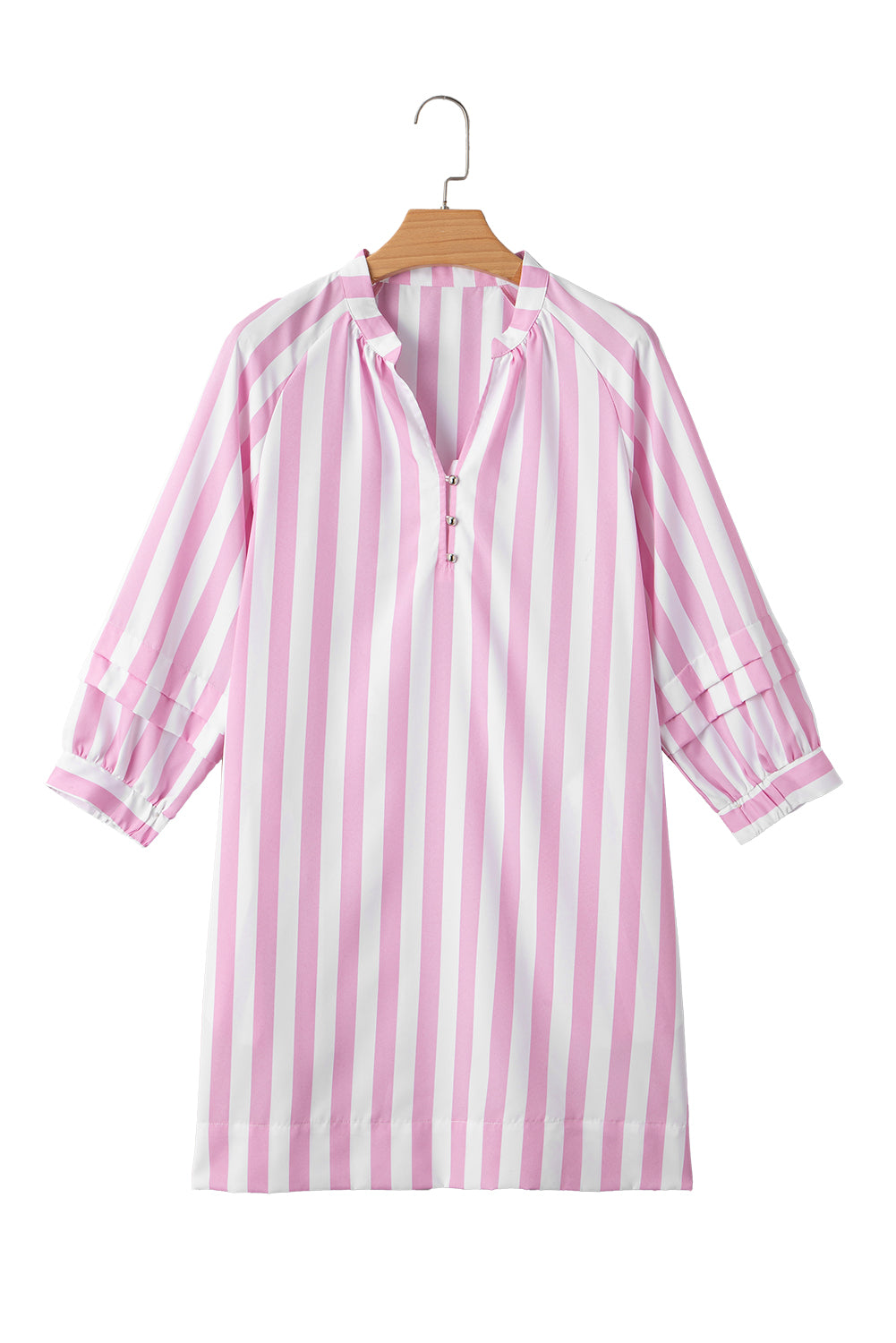 Rose Striped Long Sleeve Buttons Loose Mini Dress 795421938fa276e0