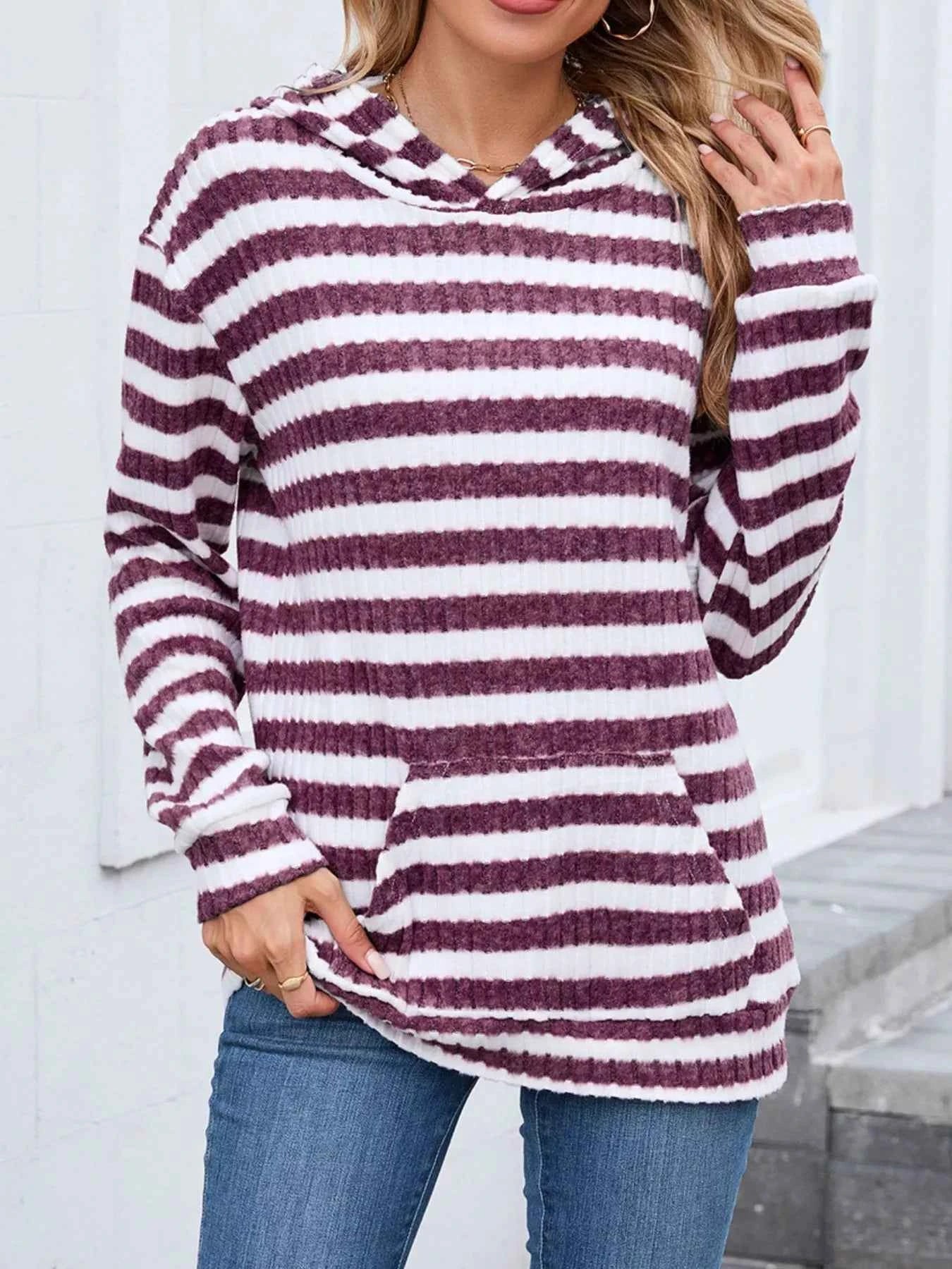 Striped Dropped Shoulder Hoodie Purple Stripes 7959f589-a739-4826-bc7b-ed97fbb389b2-Max-Origin