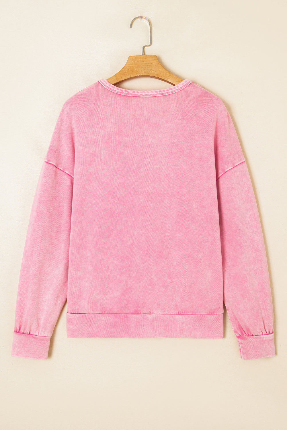 Bright Pink Mineral Wash Waffle Bow Patched Pullover Sweatshirt 79c93e183945d8f1