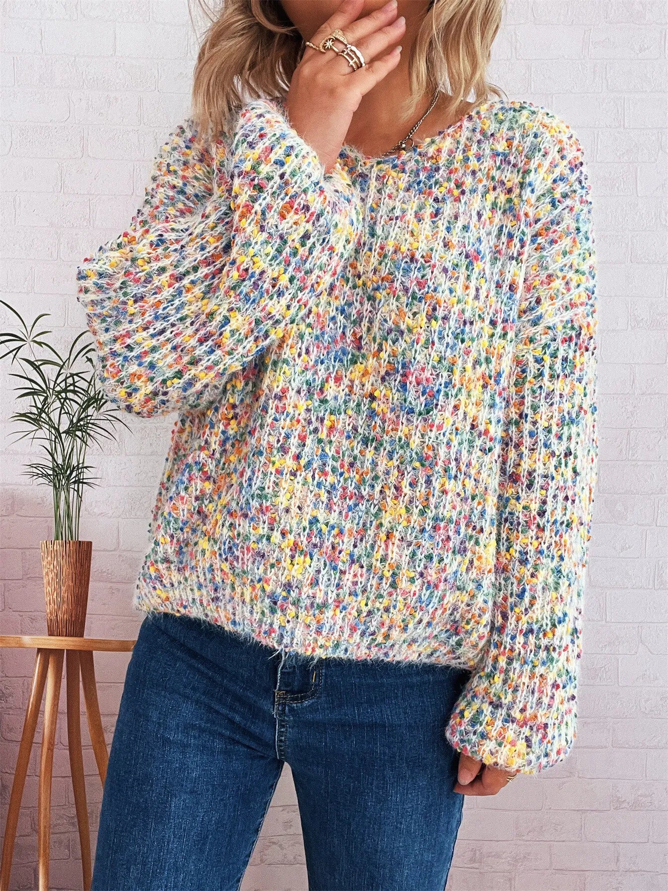 Colorful Long Sleeve Sweater Yellow One Size 79e13a9a00654d539886274feb89d53a-Max-Origin